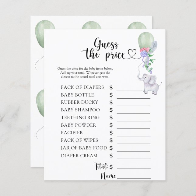 Elephant & Balloon - Devinez le prix ! Jeu (Devant / Derrière)