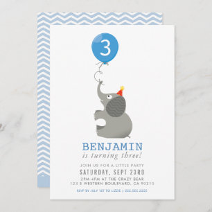 ELEPHANT & BALLOON joli anniversaire invitation bl