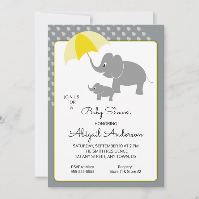Elephant & bébé, Baby shower parapluie Invitation (Devant)