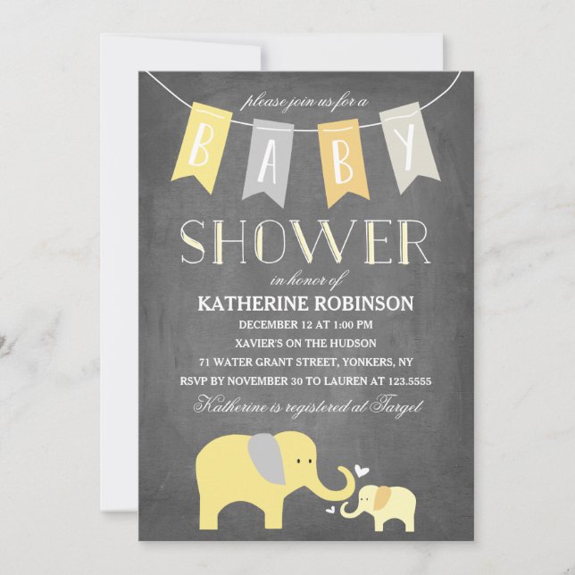 Eléphant Bébé Jaune | Invitation baby shower (Devant)