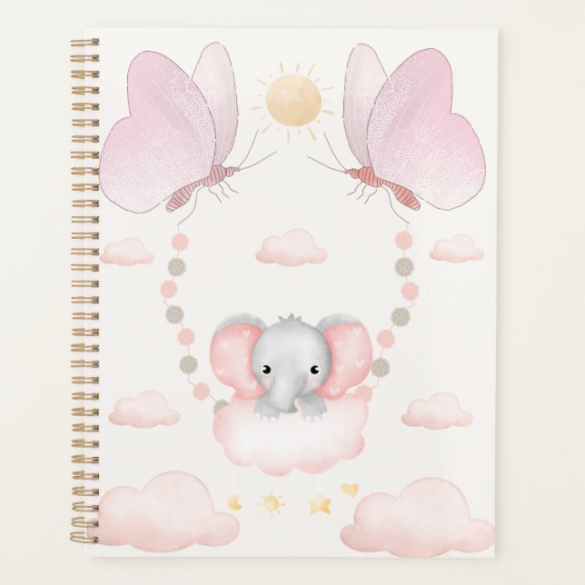 Éléphant Bébé & Papillons – Ciel Pastel Rêveur  (Devant)