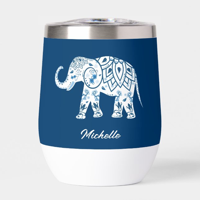 Éléphant bleu à motif orné personnalisé (Avant)