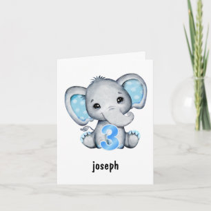  Elephant Blue Baby Boy 3e carte d'anniversaire
