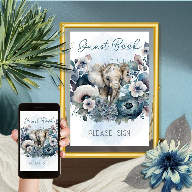 Elephant Blue Baby shower Livre d'or S'il vous pla (Créateur téléchargé)