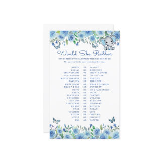 Elephant Blue Voudrait-Elle Plutôt Baby shower Jeu