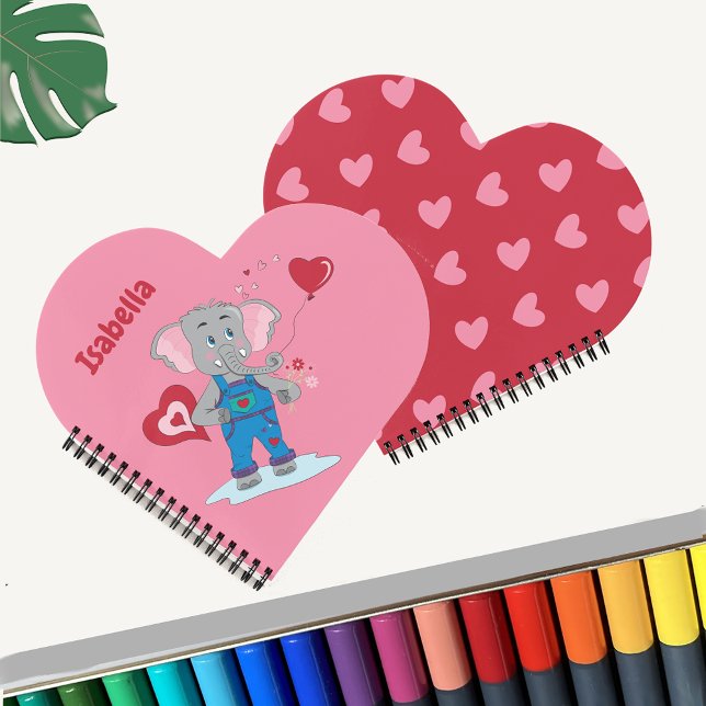 Eléphant | Carnet enfant rose et rouge coeur (Créateur téléchargé)