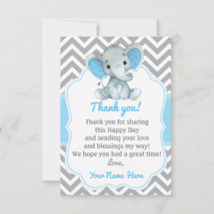 Elephant Carte de remerciements Blue Grey Chevron 