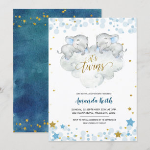 Elephant C'est Twins Baby shower Invitation