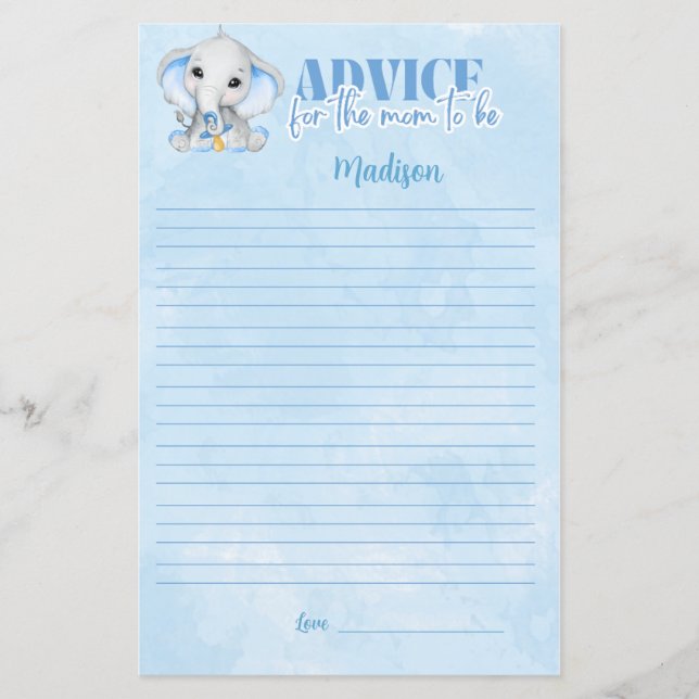 Elephant Conseils pour Maman Jeu de Baby shower (Devant)