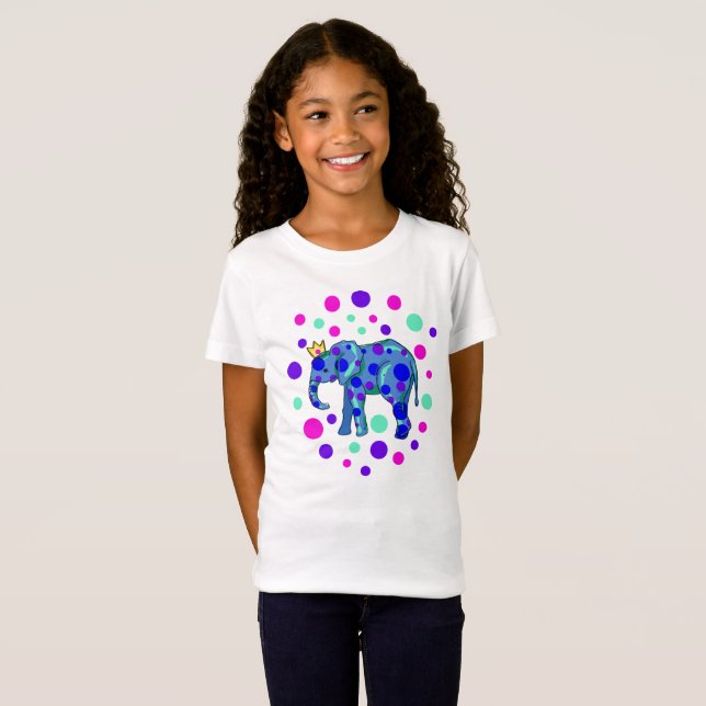 Eléphant couronné avec T-shirt Pois fille (Devant entier)