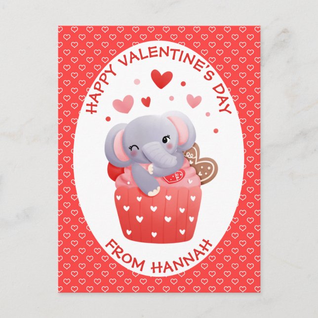 Elephant cupcake Kids Valentine Carte postale (Devant)