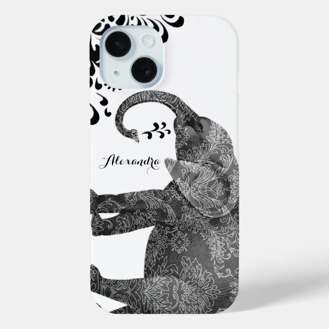 Eléphant Damask iPhone 6 coque personnalisé (Verso)