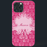 Elephant damask rose court nom coque ipad<br><div class="desc">Customisez avec votre prénom.. Cette subtile couverture coque ipad à motifs d'éléphants est parfaite pour les amateurs d'animaux et d'éléphants. Voici l'exemple : Sharon. Ce motif unique en damas est conçu par Sarah Trett.</div>