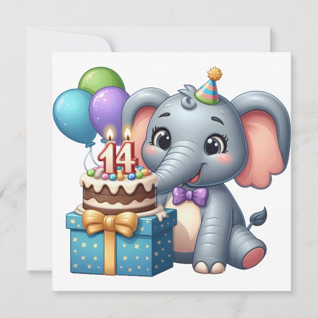 Éléphant d'anniversaire 14 ans (Devant)