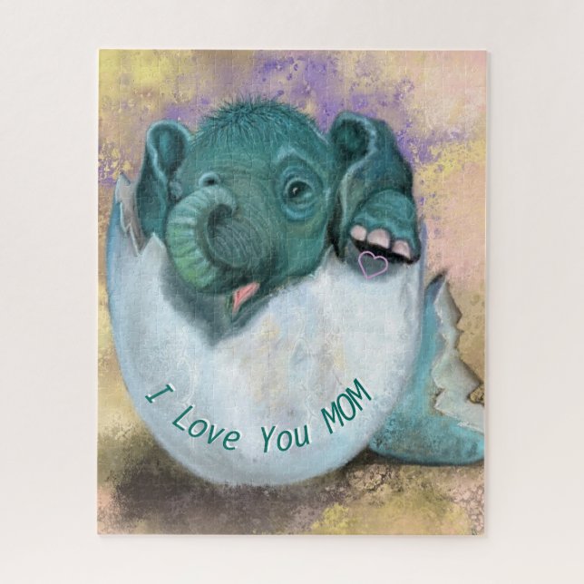 Elephant Dans Le Puzzle Oeuf - Je T'Aime MOM - (Vertical)