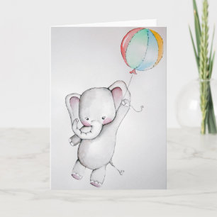 Éléphant de bébé avec la carte de voeux de ballon