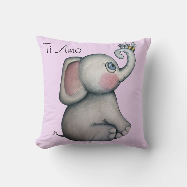 Éléphant de bébé avec le coussin de rose d'abeille (Recto)