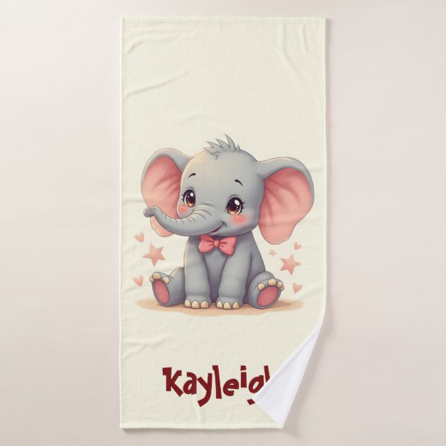 Éléphant de bébé mignon avec un nœud rose (Serviette de bain)