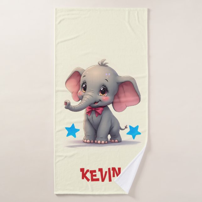 Éléphant de bébé mignon avec un nœud rouge (Serviette de bain)