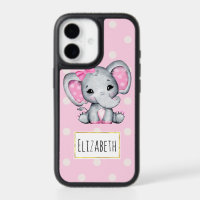 Éléphant de bébé rose mignon avec des oreilles à p