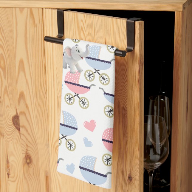 Éléphant de chariot de bébé Serviette de cuisine  (Pliage en tiers)