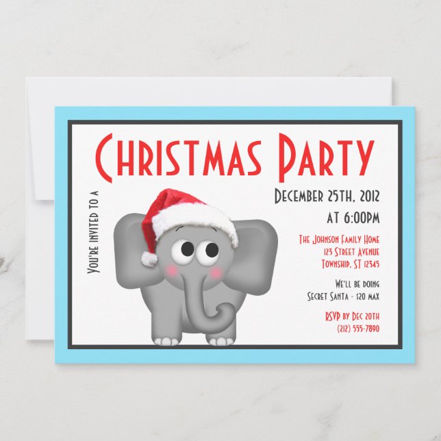 Eléphant de Santa Hat - Invitations de Noël (Devant)