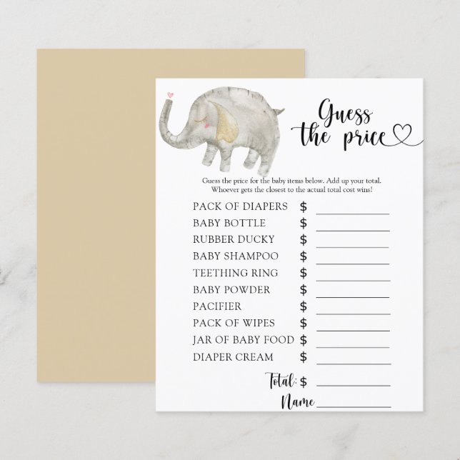 Éléphant Devinez le prix ! Jeu (Devant / Derrière)