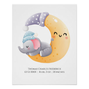 Eléphant dormant dans la lune crèche art mural