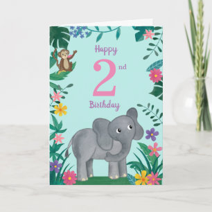 Elephant Et amis 2e carte d'anniversaire