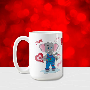 Eléphant et coeurs doux en caricature 15 onces Mug