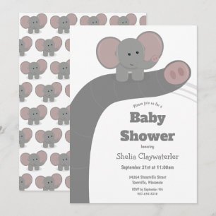 Eléphant et tronc bébé   Invitation baby shower