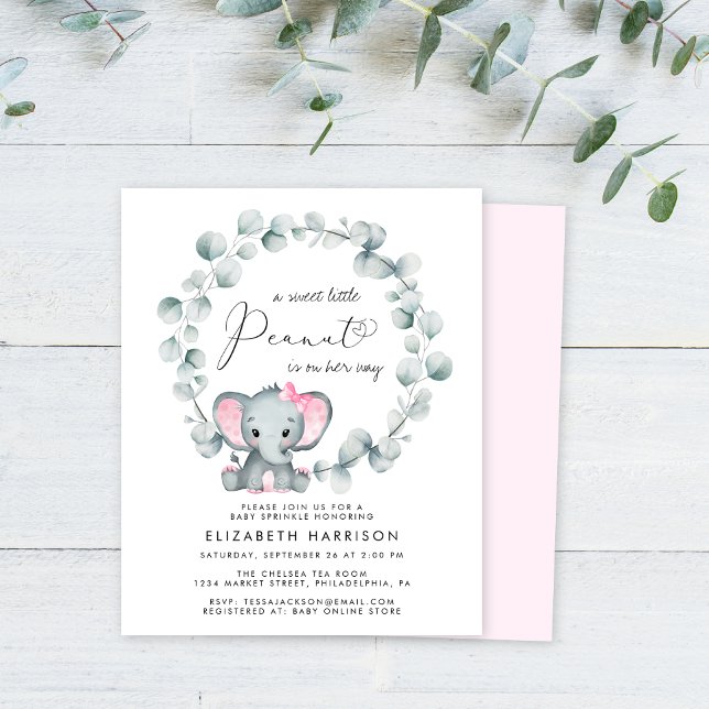 Elephant Eucalyptus Girl Baby Sprinkl Invitation (Créateur téléchargé)