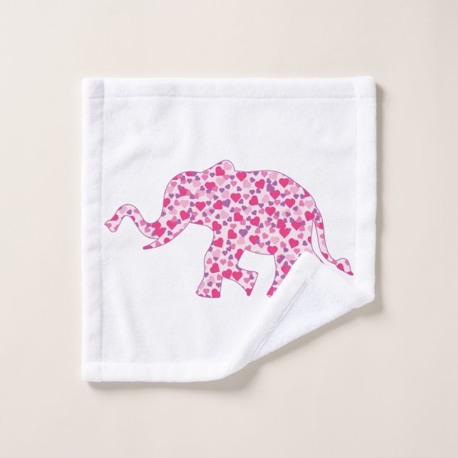 Eléphant fait de Coeurs Roses (Gant de toilette)