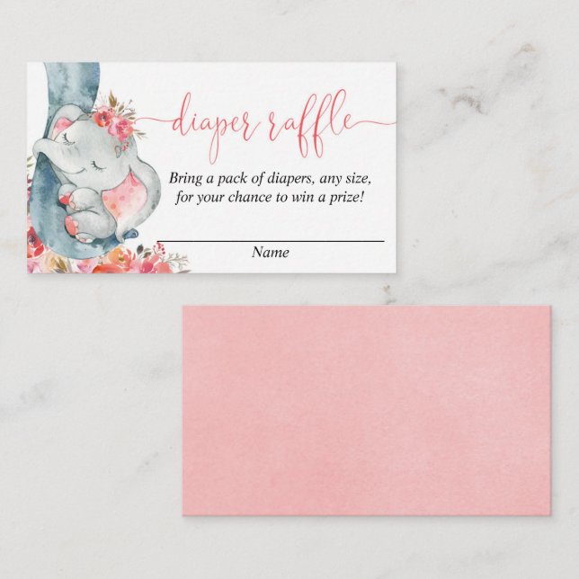 Eléphant fille baby shower cartes de tombola (Devant / Derrière)