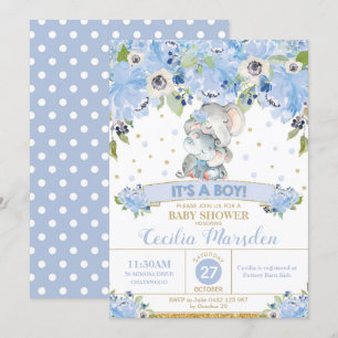 Elephant Floral Baby shower Invitation Garçon