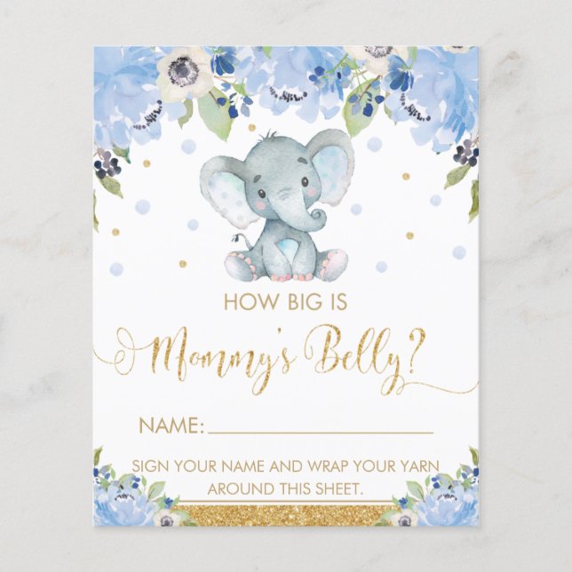 Éléphant Floral Bleu Quel est la taille du ventre  (Devant)