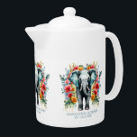 Eléphant floral coloré<br><div class="desc">Un éléphant gris avec des décorations florales colorées.</div>