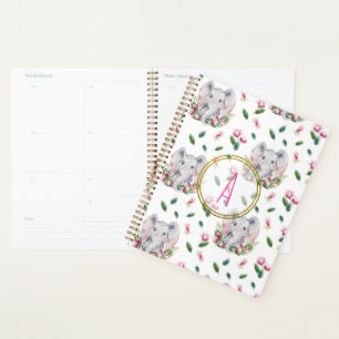 ÉLÉPHANT Floral Monogramme Girl rose chambre à cou
