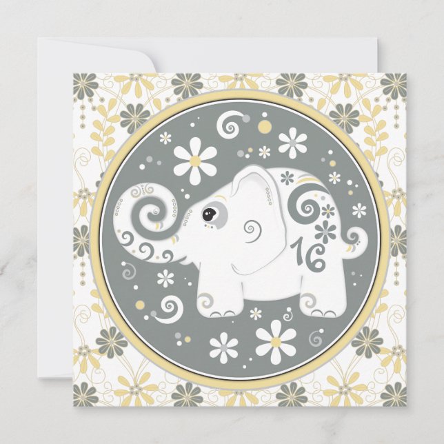 Elephant Floral Sweet 16 Anniversaire Invitation (Devant)