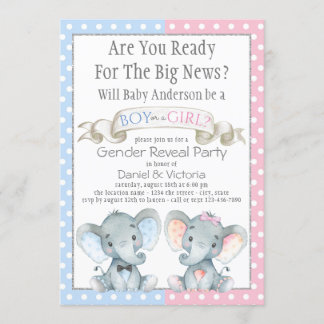 Elephant Genre Révéler Baby Shower Invitations