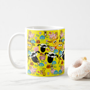 Eléphant, Girafe, Cochons, Chiens Mug Jaune