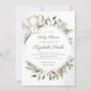 Elephant Green Foliage Baby shower Invitation