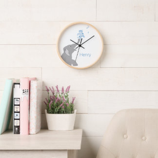 Eléphant gris moderne personnalisé, horloge ronde 