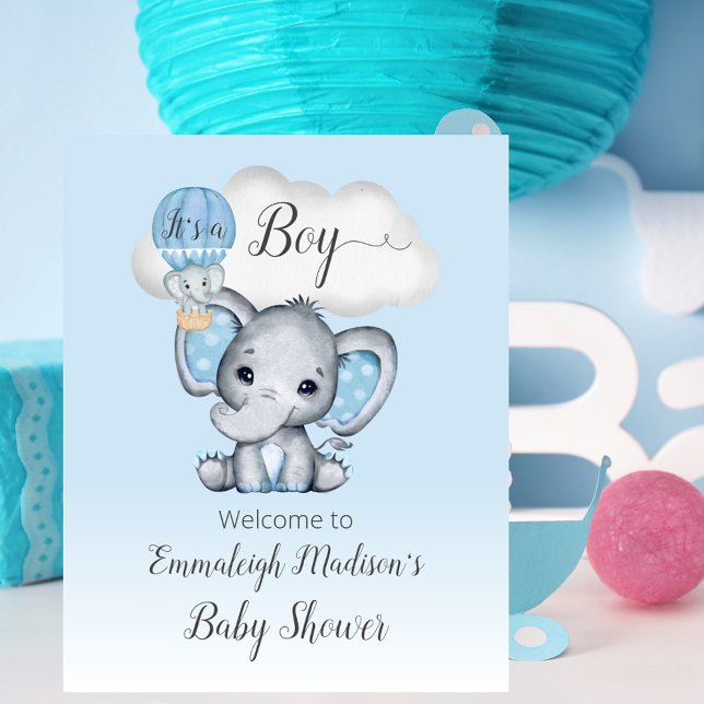 Elephant Hot Air Balloon Baby Boy Welcome Poster (Créateur téléchargé)