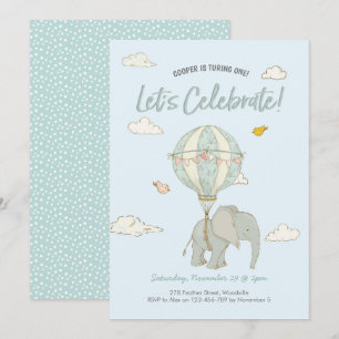 Elephant Hot Air Balloon Boys Invitation Anniversa