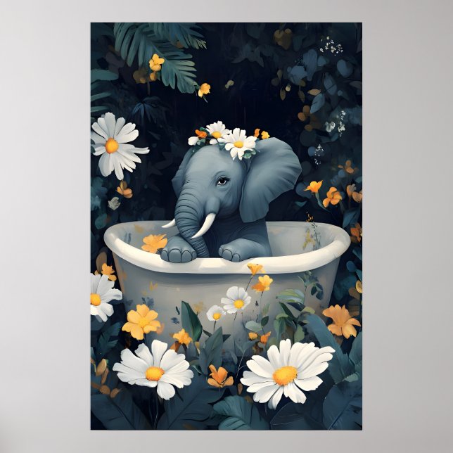 Elephant In Bathtub Poster, Funny Animal Poster (Devant)