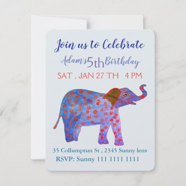 Elephant, Invitation d'anniversaire (Devant)