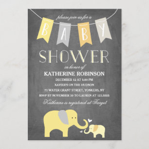 Eléphant Jaune  Invitation Baby shower