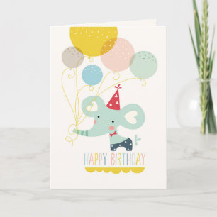 Eléphant joli dessin avec ballons Carte d'annivers