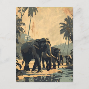 Elephant Jungle Serenity : Carte postale Vintage